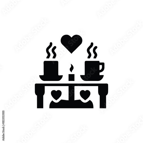 Couple enjoying a romantic candlelit dinner with steaming coffee cups and heart decorations isolated on white background isolated on transparent background