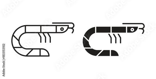 Shrimp icon glyph and line set thin line symbol concept.