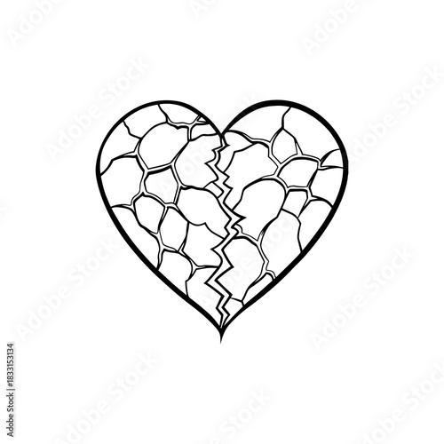 Broken heart illustration with cracks and fissures symbolizing emotional pain heartbreak and sadness isolated on white background isolated on transparent background