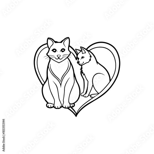 Cat couple in heart silhouette representing love and companionship isolated on white background isolated on transparent background