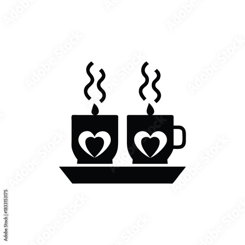 Coffee cups with heart design and steam representing love and romance isolated on white background isolated on transparent background