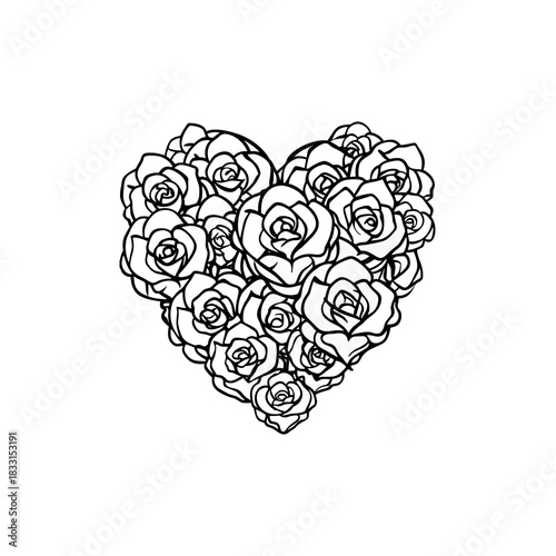 Red rose floral heart shape vector for Valentine's Day love and romance card design