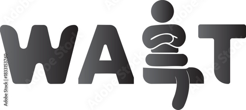 Wait text with seated figure icon waiting word