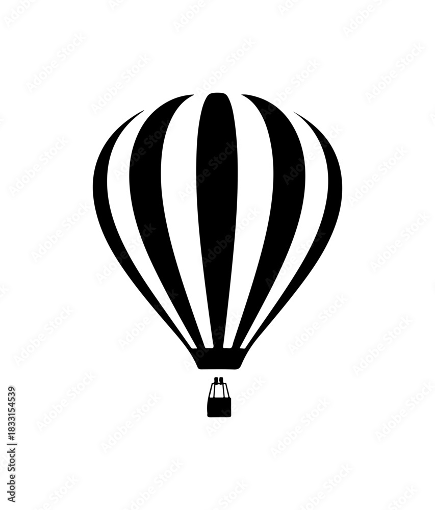 Obraz premium Fly High with Adventure: Black & White Hot Air Balloon Icon for Travel, Escape, and Dreamy Getaways, Perfect for Branding and Creative Projects