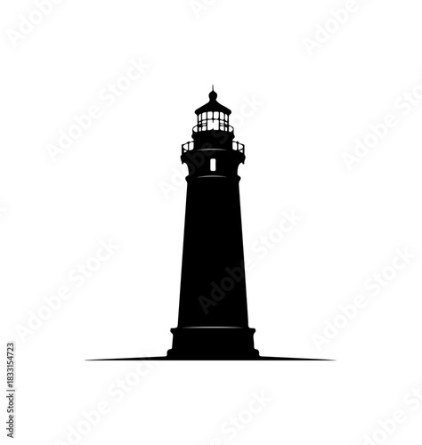 Striking silhouette of a coastal lighthouse beacon, guiding ships safely through stormy seas with its powerful light, a symbol of hope and navigation