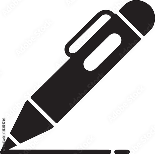 Black and white vector icon of a fountain pen drawing a line writing