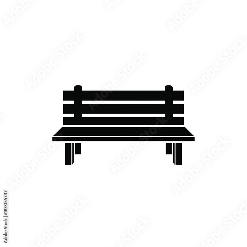 Black silhouette of a park bench on white background