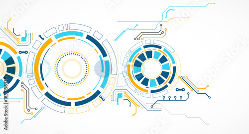 Abstract background. Scientific and technological concept with the use of technical elements formed in the shape of a circle. Vector