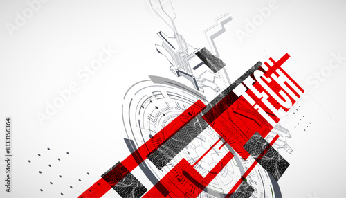 Stylized view of gears integrated with microcircuits. Concept of combining mechanics and electronics.