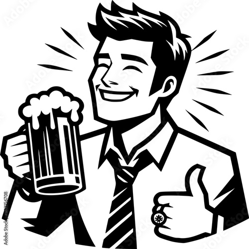 Cheers to the Refreshment: A smiling individual, raising a frothy mug of beer with a gesture of approval, personifying pure delight and enjoyment in a moment of leisure.