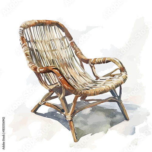 Beautiful wicker chair painting design set Hand-painted style, vectorized, vector set available in EPS, An Elegant watercolor painting design collection