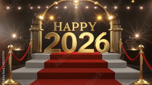 Red Carpet Reveal with Golden Happy New Year 2026 Spotlight