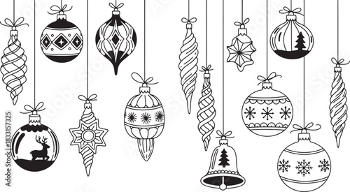 Elegant Collection of Ornamental Holiday Ornaments Decorations on White Background