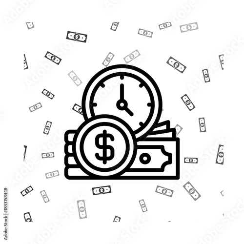 Money, Cash, Coins, and Dollar Bills Floating Seamlessly on Transparent Background. Ideal for Finance, Wealth, and Reward Concepts. 3D Cartoon Style. Vector Illustration