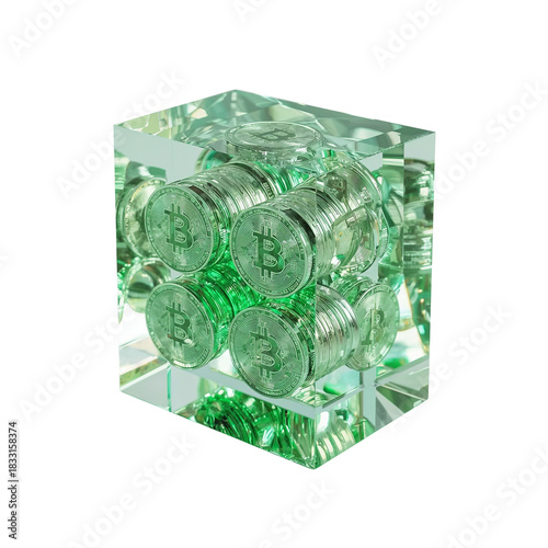 Bitcoin Encased: A Futuristic Depiction of Digital Currency in Crystalline Construct
