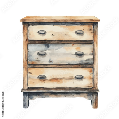 Elegant wooden_drawer_chest painting design collection, Hand-painted watercolor style, vectorized, vector set available in EPS, Simple design, EPS format set	