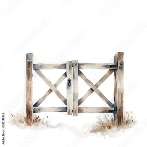 wooden_fence_gate painting design collection, Hand-painted watercolor style, vectorized, vector set available in EPS, Simple design, EPS format set	