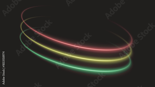 Red Yellow Green Elliptical Light Trails on Dark Background Abstract Vector