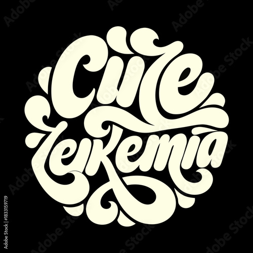 Cream colored cure leukemia text in circle lettering