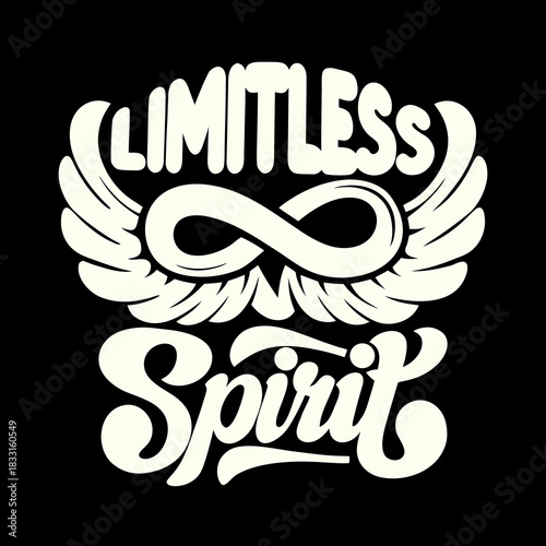 Cream wings and infinity symbol with limitless spirit text