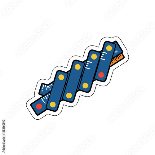 Blue Folding Ruler With Yellow And Red Dots Measuring Tool In Flat Vector Art Style On Black Background