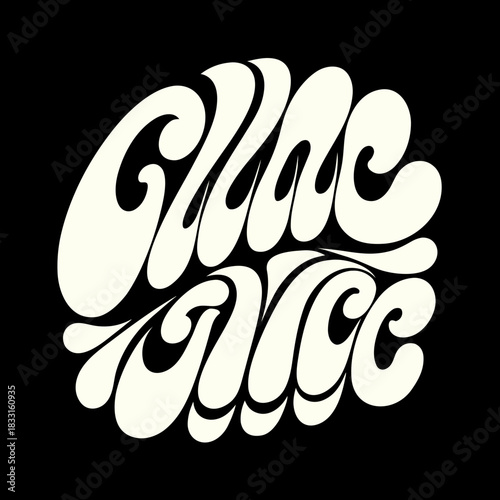 Creamy white groovy lettering on black background abstract
