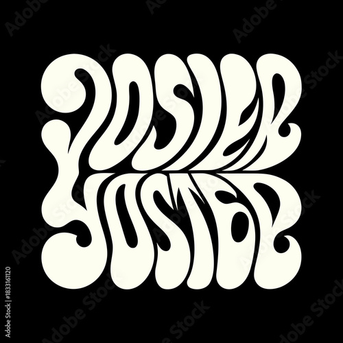 Creamy white groovy typography on black background