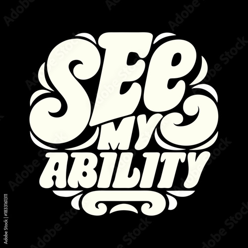 Creamy white retro lettering S E M Y A B I L I T Y on black