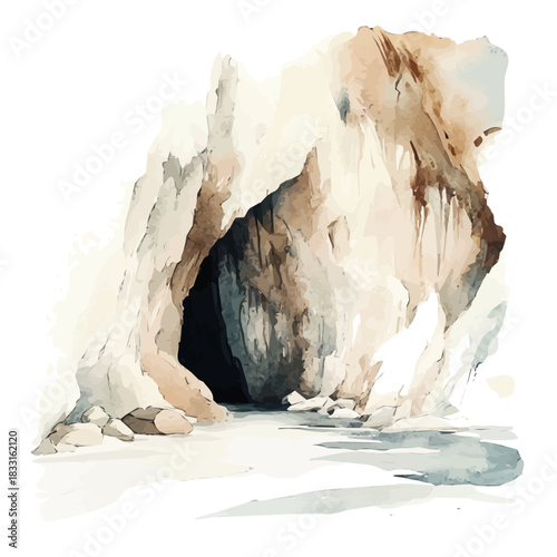 A painting of a hand-painted cave design set. Hand-painted style, vectorized, vector set available in EPS An Elegant watercolor painting design collection