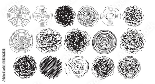Abstract Circle Scribbles Hand-Drawn Textures and Doodle Elements Collection