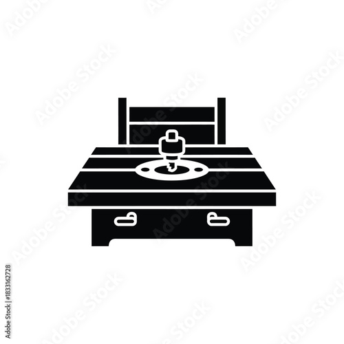 Black silhouette of a router table with a router bit