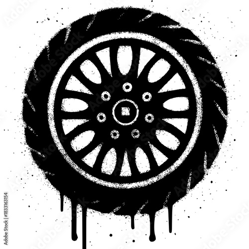 Dynamic tire track design with urban graffiti effect, perfect for automotive branding and edgy motorsport visuals