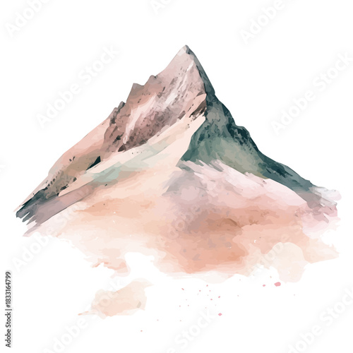 Watercolor_style_painting_of_hand_painted_mountain, Hand-painted, vectorized, vector set available in EPS, Simple design, EPS