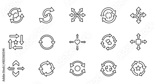 Collection of minimalist arrow icons representing direction process and transformation with design