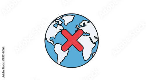 Conceptual representation of global challenges and restrictions in a stylized earth drawing