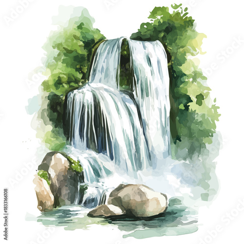Watercolor painting, An Elegant waterfall painting design collection, Hand-painted, vectorized, vector set available in EPS, Simple design, EPS