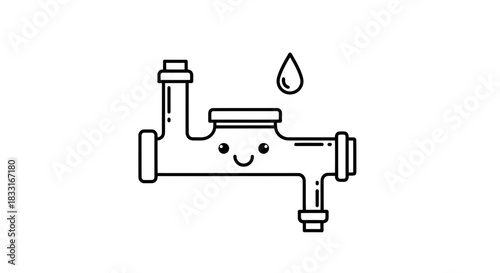 Delightful drain: An endearing illustration of plumbing pipes with a happy expression