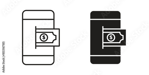 Send money smartphone icon in doodle and stroke style.