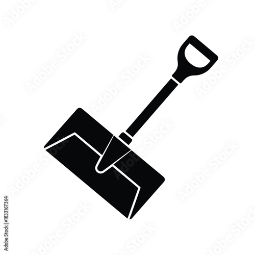 Black silhouette of a snow shovel on white background