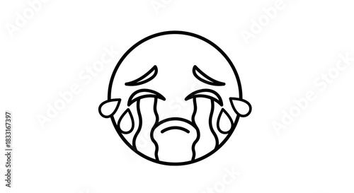 Distressed emoticon with falling tears representing sadness and disappointment icon