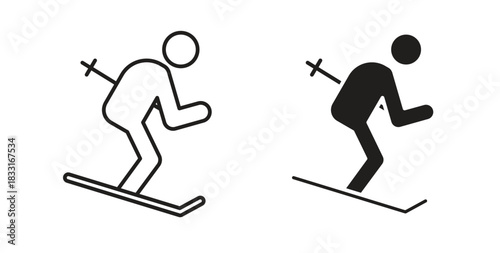 Skiing icon in doodle and stroke style.