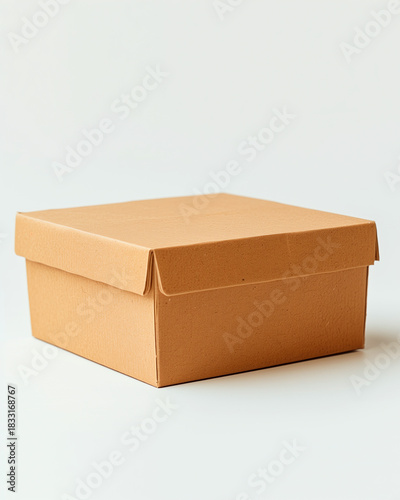 Plain cardboard box isolated on white background. Packaging, delivery, storage or e-commerce concept