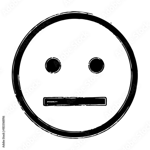Distressed Grunge Neutral Face Emoticon Icon in Black and White