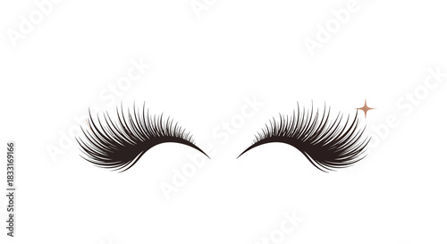Elegant eyelash extensions set on a white backdrop, promoting cosmetic beauty, glamour and