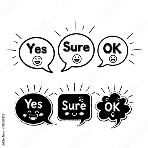 Monochromatic Hand-drawn Speech Bubbles with Positive Message Expressions