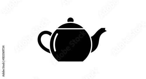 Elegant Black Teapot Illustration on White Background.