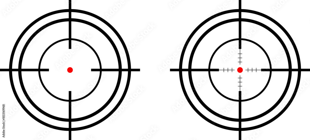 Fototapeta premium Two reticles with red dot sights showing target acquisition