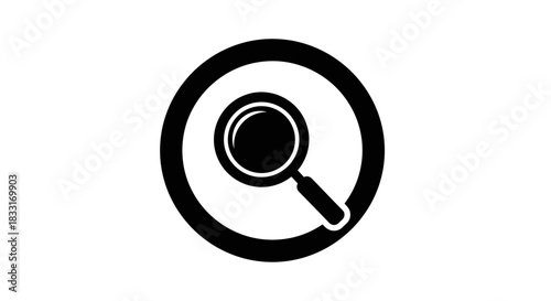 Magnifying Glass Icon in Circle Symbol of Search and Discovery.