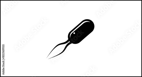 Black and White Illustration of a Bacterium with Flagellum.
