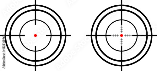 Two reticles with red dot sights showing target acquisition